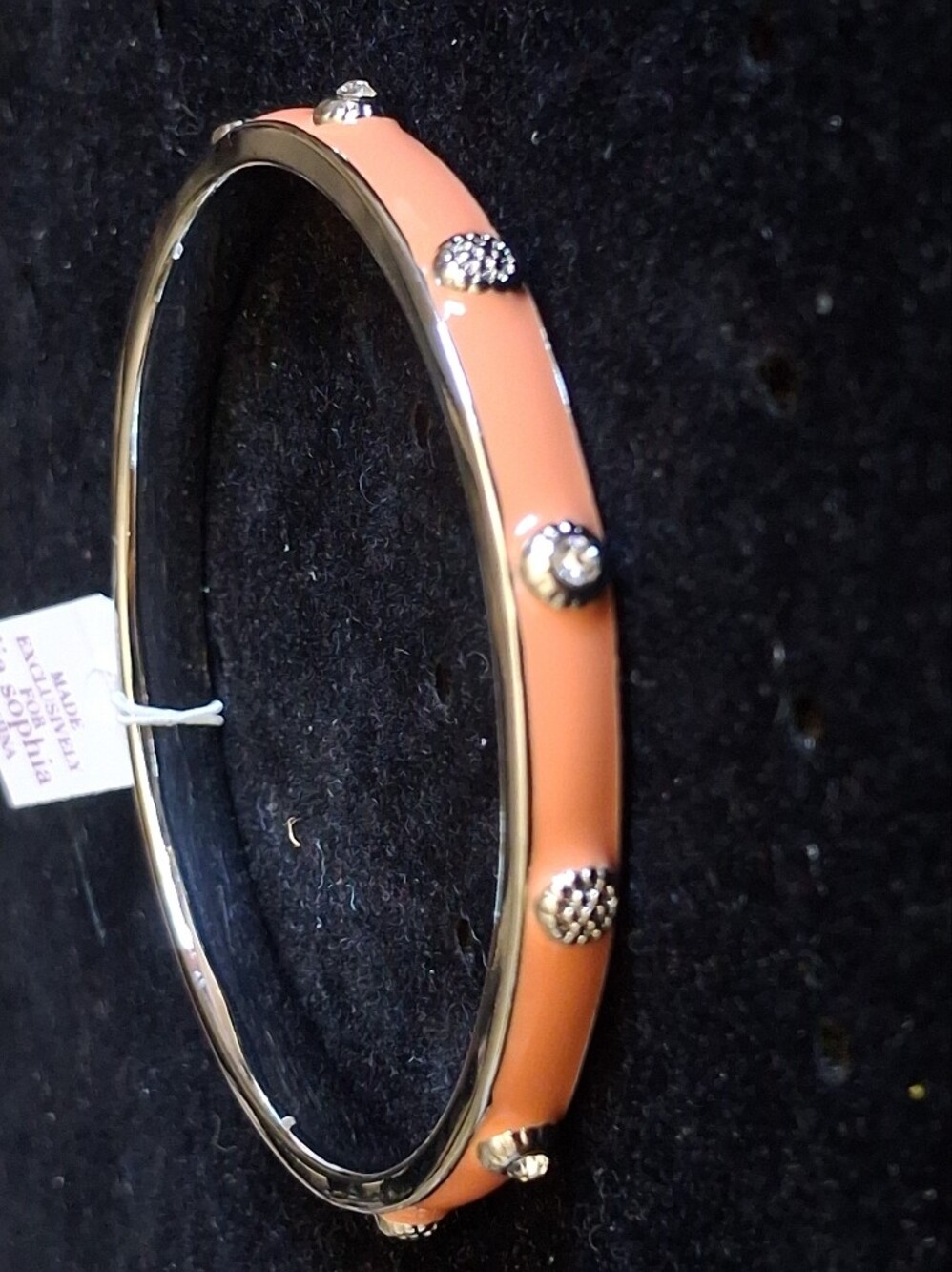 Lia Sophia Coral Enamel Bangle with Silver-Tone Studs Size Small